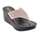Inblu Women Peach V-Shape Wedges Sandal with Textured Upper (AX13_PEACH)