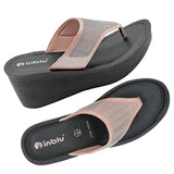 Inblu Women Peach V-Shape Wedges Sandal with Textured Upper (AX13_PEACH)