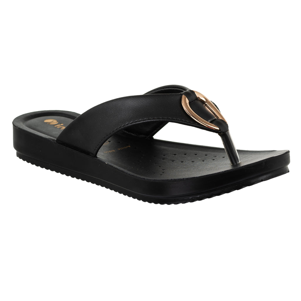 Inblu Women Black V-Shape Sandal with Slip-on Closure (BM60_BLACK)
