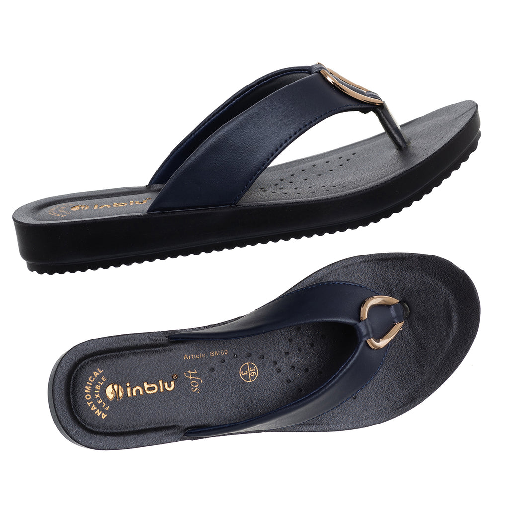 Inblu Women Blue V-Shape Flat Sandal with Buckle Styling (BM60_BLUE)