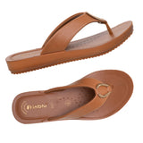 Inblu Women Tan V-Shape Flat Sandal with Buckle Styling (BM60_TAN)
