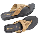 Inblu Women Beige Slip-On V-Shape Sandal with Laser Cut & Buckle Styling Upper (BM76_BEIGE)