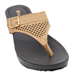 Inblu Women Beige Slip-On V-Shape Sandal with Laser Cut & Buckle Styling Upper (BM76_BEIGE)