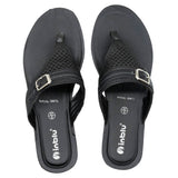 Inblu Women Black Slip-On V-Shape Sandal with Laser Cut & Buckle Styling Upper (BM76_BLACK)