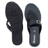 Inblu Women Black Slip-On V-Shape Sandal with Laser Cut & Buckle Styling Upper (BM76_BLACK)