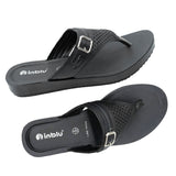 Inblu Women Black Slip-On V-Shape Sandal with Laser Cut & Buckle Styling Upper (BM76_BLACK)