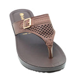 Inblu Women Brown Slip-On V-Shape Sandal with Laser Cut & Buckle Styling Upper (BM76_BROWN)
