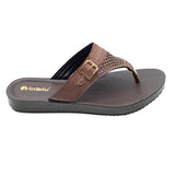 Inblu Women Brown Slip-On V-Shape Sandal with Laser Cut & Buckle Styling Upper (BM76_BROWN)