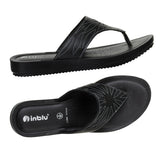 Inblu Women Black Thong Style Sandal with Laser Cut Upper & Slip-on Closure (BM77_BLACK)