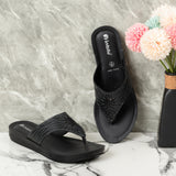 Inblu Women Black Thong Style Sandal with Laser Cut Upper & Slip-on Closure (BM77_BLACK)
