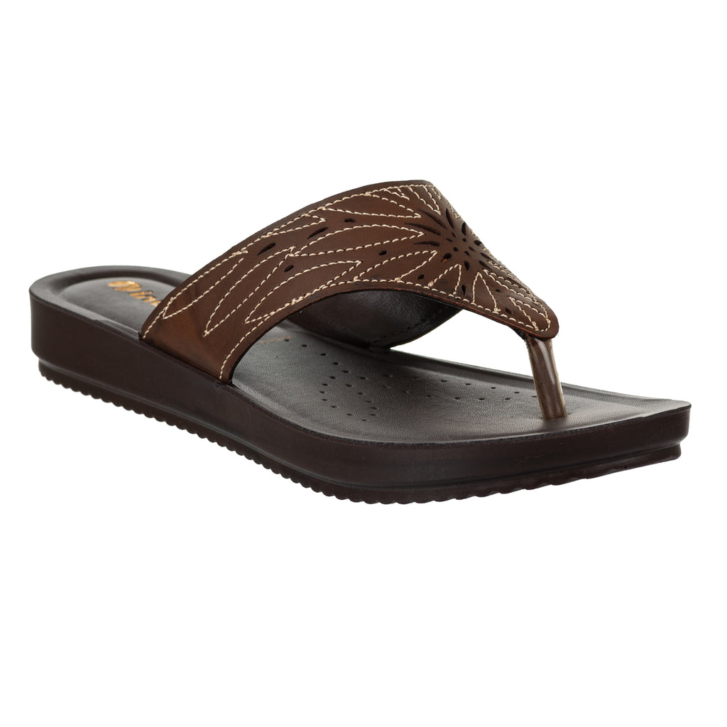 Inblu Women Brown Thong Style Sandal with Laser Cut Upper & Slip-on Closure (BM77_BROWN)