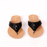 Inblu Women Black V-Shape Sandal with Laser Cut Floral Upper & Slip-on Closure (BMQ7_BLACK)