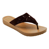 Inblu Women Brown V-Shape Sandal with Laser Cut Floral Upper & Slip-on Closure (BMQ7_BROWN)
