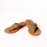 Inblu Women Mist Green V-Shape Sandal with Laser Cut Floral Upper & Slip-on Closure (BMQ7_MIST GREEN)