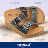 Aerowalk Women Black & Gun Metal Slipper with Double Buckle Closure (CK46_BLACK+GUNMTL)