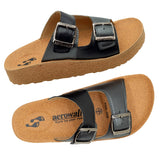 Aerowalk Women Black & Gun Metal Slipper with Double Buckle Closure (CK46_BLACK+GUNMTL)