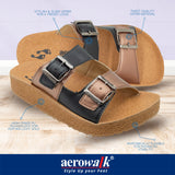Aerowalk Women Black & Copper Slipper with Double Buckle Closure (CK46_BLK+COP)