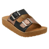 Aerowalk Women Black & Copper Slipper with Double Buckle Closure (CK46_BLK+COP)