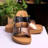 Aerowalk Women Black & Copper Slipper with Double Buckle Closure (CK46_BLK+COP)