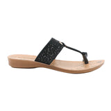 Aerowalk Women Black T-Shape Flat Sandal with Laser Cut Upper (CN47_BLACK)