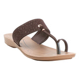 Aerowalk Women Brown T-Shape Flat Sandal with Laser Cut Upper (CN47_BROWN)