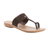 Aerowalk Women Brown T-Shape Flat Sandal with Laser Cut Upper (CN47_BROWN)