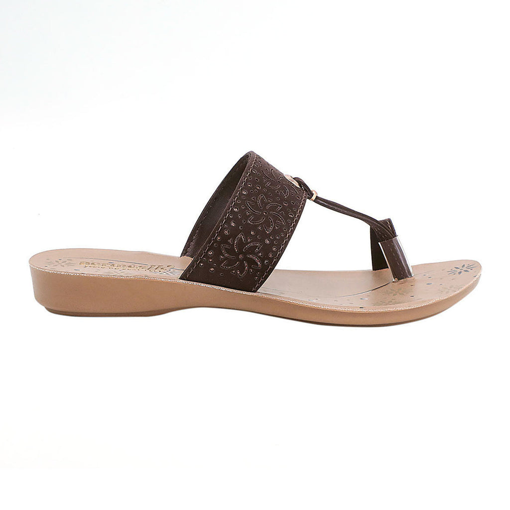 Aerowalk Women Brown T-Shape Flat Sandal with Laser Cut Upper (CN47_BROWN)