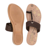 Aerowalk Women Brown T-Shape Flat Sandal with Laser Cut Upper (CN47_BROWN)