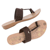 Aerowalk Women Brown T-Shape Flat Sandal with Laser Cut Upper (CN47_BROWN)