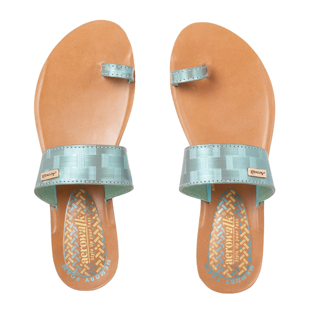 Aerowalk Women Sea Green Toe Ring Sandal With Textured Upper & Slip-on Closure (CN68_M.SEA GREEN)