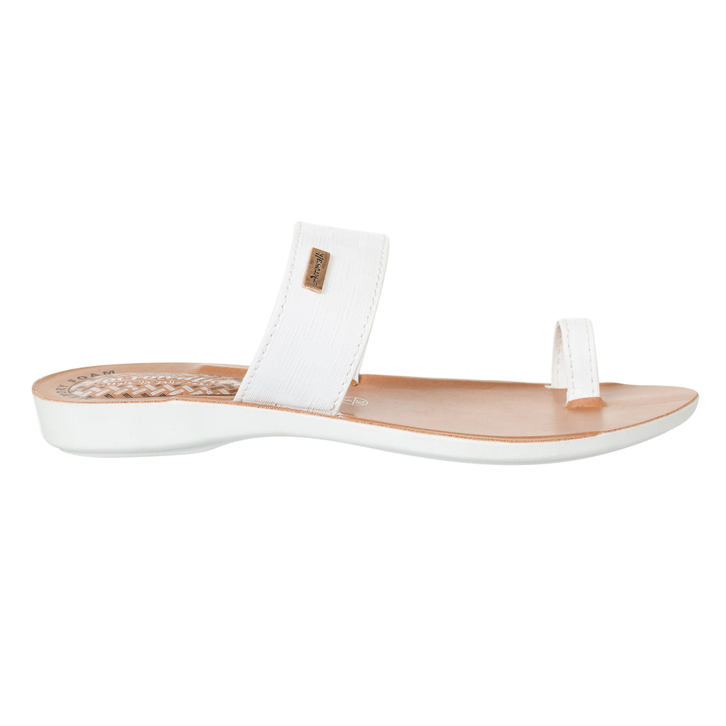 Aerowalk Women White Toe Ring Sandal With Textured Upper & Slip-on Closure (CN68_WHITE)