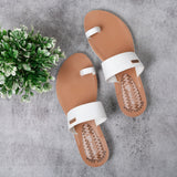 Aerowalk Women White Toe Ring Sandal With Textured Upper & Slip-on Closure (CN68_WHITE)