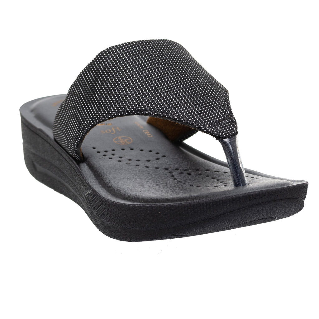 Inblu Women Black Thong Flat Sandal with Textured Upper (CR43_BLACK)