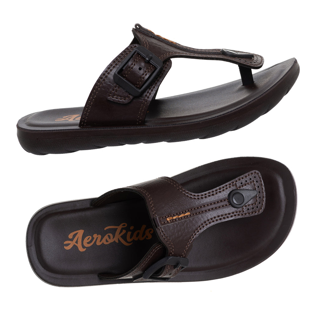 Aerokids Boys Brown T-Shape Lightweight Sandal with Buckle Styling (CS95_BROWN)