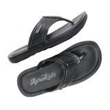 Aerokids Boys Black Thong Style Lightweight Sandal with Slip-on Closure (CS97_BLACK)