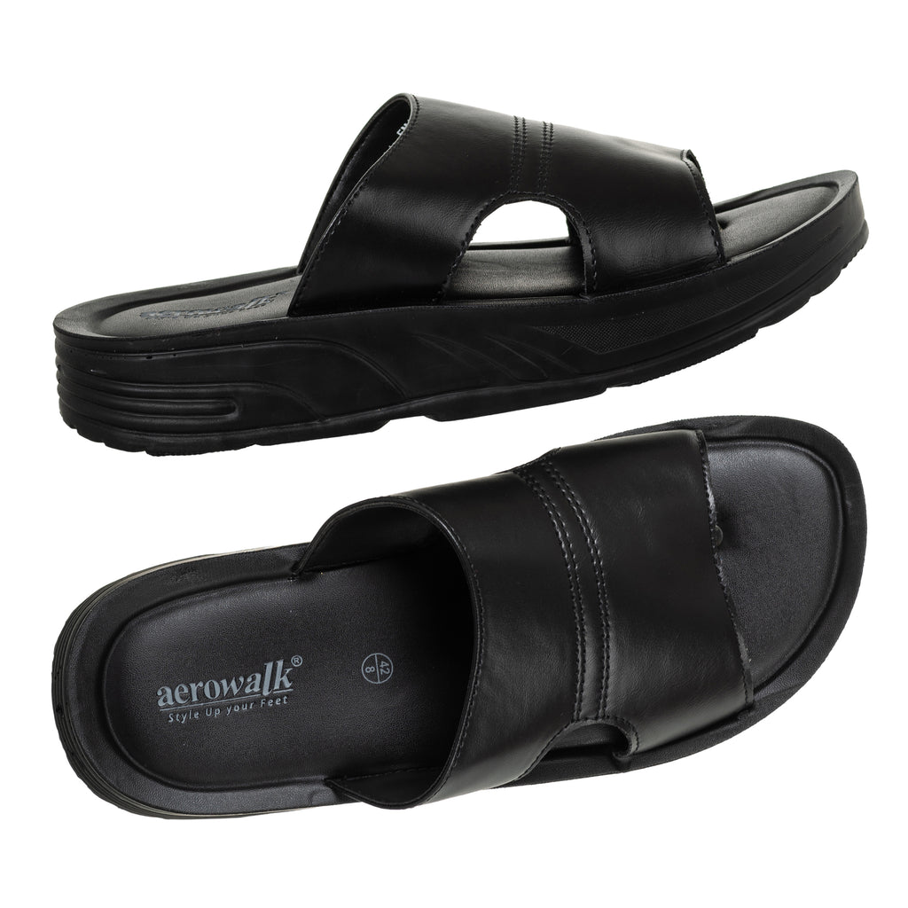 Aerowalk Men Black Mule Style Sandal with Slip-on Closure (FM42_BLACK)