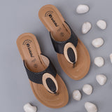 Inblu Women Black Wedge Sandal with Embelished Upper & Buckle Styling (GM06_BLACK)