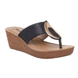 Inblu Women Black Wedge Sandal with Embelished Upper & Buckle Styling (GM06_BLACK)