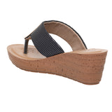 Inblu Women Black Wedge Sandal with Embelished Upper & Buckle Styling (GM06_BLACK)