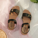 Aerowalk Women Black Sandal With Back Strap & Buckle Styling Upper (IR02_BLACK)