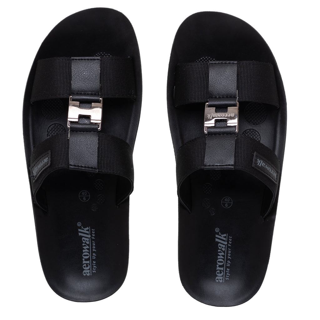 Aerowalk Men Black Mule Sandal with Buckle Styling (JK06_BLACK)