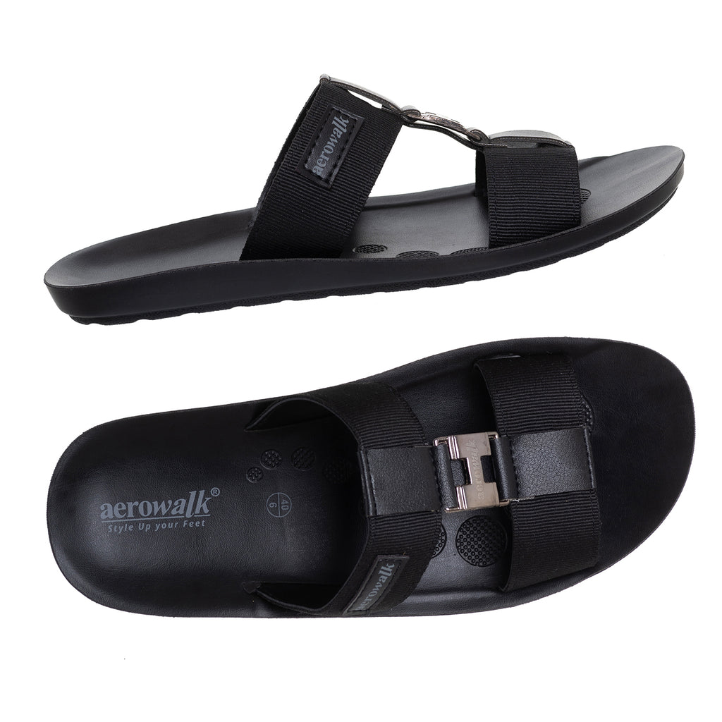 Aerowalk Men Black Mule Sandal with Buckle Styling (JK06_BLACK)