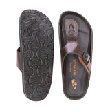 Aerowalk Men Brown & Tan T-Shape Slipper with Buckle Styling (KC28_BROWN+TAN)