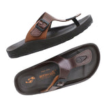 Aerowalk Men Brown & Tan T-Shape Sandal with Buckle Styling (KC28_BROWN+TAN)