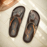 Aerowalk Men Brown & Tan T-Shape Slipper with Buckle Styling (KC28_BROWN+TAN)