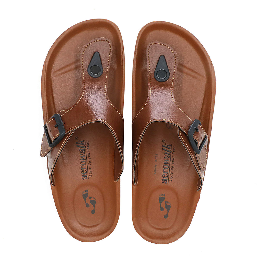 Aerowalk Men Dark Tan T-Shape Sandal with Buckle Styling (KC28_DK.TAN)