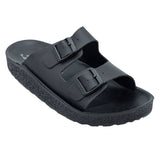 Aerowalk Men Black Mule Shape Slipper with Double Buckle Styling (KC31_BLACK)