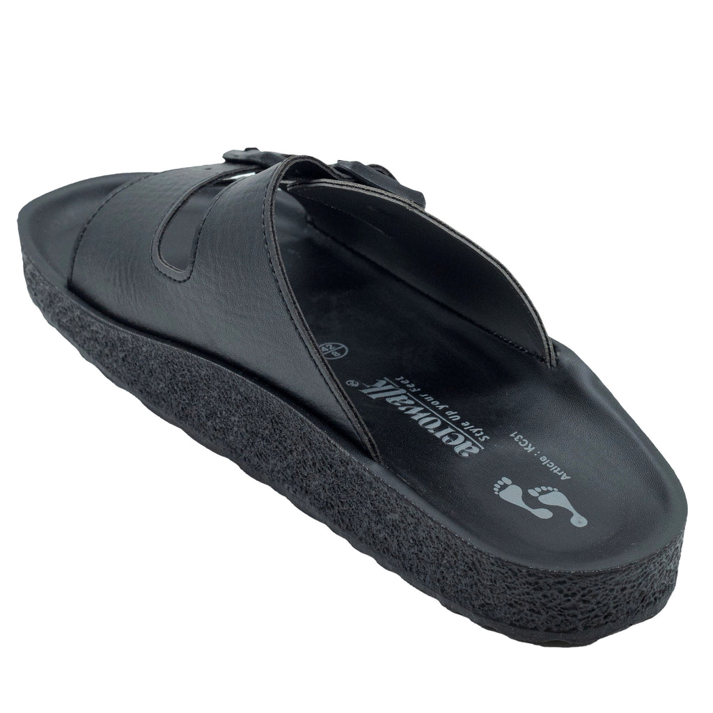 Aerowalk Men Black and Grey Mule Shape Slipper with Double Buckle Styl The Condor Trendz Store