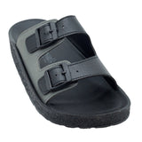 Aerowalk Men Black and Grey Mule Shape Slipper with Double Buckle Styling (KC31_BLK+GRY)