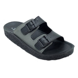 Aerowalk Men Black and Grey Mule Shape Slipper with Double Buckle Styling (KC31_BLK+GRY)